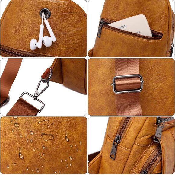 Leather Sling Bag Water-Resistant Crossbody Purse for Women Travel Outdoor - Picture 5 of 7